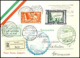2876 1933, Italienfahrt, Italienische Post, R-Karte Mit 3 L. Zeppelin-Marke Mit Post-Maschinensonderstempel ROMA / CROCI - Sonstige & Ohne Zuordnung