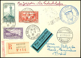 2914 ANDORRA (franz.): 1933, 1. Südamerikafahrt, Auflieferung Friedrichshafen, R-Karte Mit Bunter Frankatur Von ANDORRA  - Sonstige & Ohne Zuordnung