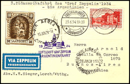 2933 SAARGEBIET: 1934, 3. Südamerikafahrt 1934 (Argentinienfahrt), Auflieferung Friedrichshafen, Bildpostkarte Mit 2 Und - Sonstige & Ohne Zuordnung