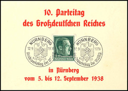 2946 1938, "10. Parteitag Des Großdeutschen Reiches In Nürnberg Vom 5. Bis 12. September 1938", Gedenkkarte Frankiert Mi - Sonstige & Ohne Zuordnung