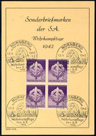 2959 1942, Wehrkampftage Der SA, Einfarbiges DIN A6 Gedenkblatt Mit Pass. Frankatur MiNr. 818 Im Viererblock Und Entspr. - Sonstige & Ohne Zuordnung