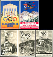 2962 1936, Lot Mit 2 Color Und 3 S/w Karten, Dabei XI. Olympische Spiele Berlin, IV. Oly.-Winterspiele Garmisch - Parten - Other & Unclassified