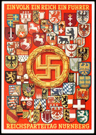 3005 1938, Reichsparteitag Nürnberg, Farbige Karte Mit Abbildung Des Hakenkreuzes Und Den Wappen Deutscher Gaue, Ungelau - Sonstige & Ohne Zuordnung