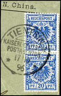 3011 20 Pfg Krone/Adler, Senkr. Paar (zwischen Den Marken In Der Zähnung Gefaltet), Obere Marke Sehr Seltenen Plattenfeh - Deutsche Post In China