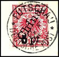 3025 Futschau-Provisorium, Steiler Aufdruck, Abart "mit Doppeltem Handstempel-Überdruck '5 Pf'", Luxus-Briefstück Mit Vo - Deutsche Post In China