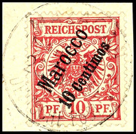 3062 10 Centimes Auf 10 Pfg Krone/Adler Dunkelrosarot (lebhaftocker Quarzend), Zentrisch Gestempelt "MAZAGHAN 23/3 00" A - Deutsche Post In Marokko