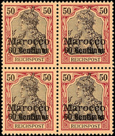 3067 60 C Auf 50 Pf., Postfrischer Viererblock, Gepr. Bothe BPP, Mi. 260.-, Katalog: 14(4) ** - Deutsche Post In Marokko