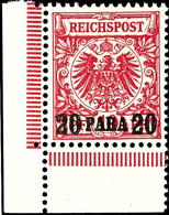 3124 20 Para Auf 10 Pf. Dunkelrosa(rot), UV Gelblichorange, Tadellos Postfrisch Aus Der Linken Unteren Bogenecke. Fotoat - Deutsche Post In Der Türkei