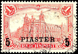 3151 5 Piaster Auf 1 Mark Reichspost, Aufdruck In Type II (A Oben Mit Serife), Plattenfehler II "verlängerte Fahrspur" ( - Deutsche Post In Der Türkei
