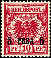 3202 5 Pesa Auf 10 Pfg Krone/Adler Rotkarmin, UV Dunkelrot, Aufdruck 15,4 Mm Breit, Tadellos Ungebraucht, Unsigniert, Fo - Deutsch-Ostafrika