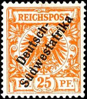 3250 25 Pfennig Dunkelorange Mit Plattenfehler "linke Obere Ecke Abgeschrägt" Tadellos Ungebraucht, Fotoattest Dr. Hartu - Deutsch-Südwestafrika