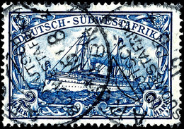 3253 2 Mark Kaiseryacht, Schwärzlichblau, 26 : 17 Zähnungslöcher, Entwertet "AROAB 15/8 14" (Weltkriegsdatum), Fotoattes - Deutsch-Südwestafrika