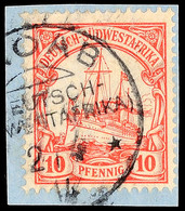 3258 (AR)AHOAB 2/4 14, Fast Vollständig Auf Briefstück 10 Pf. Kaiseryacht, Katalog: 26 BS - Deutsch-Südwestafrika