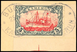 3287 5 Mark Kaiseryacht, Rechte Untere Bogenecke Auf Briefstück, Klar 2 Mal Gestempelt BUEA 25.9.09, Mi. 600.-, Katalog: - Kamerun