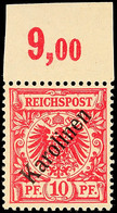 3313 10 Pfg., Diagonaler Aufdruck, Postfrisch Vom Oberrand, Mi. 200.-, Katalog: 3I ** - Karolinen