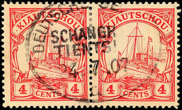 3348 DEUTSCHE SEEPOST SCHANGHAI - TIENTSIN D 24.7.07, Klar Auf Paar 4 C. Kaiseryacht (etwas Bügig), Katalog: 20(2) O - Kiautschou