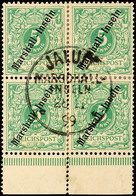 3368 5 Pf. Grün, Viererblock Mit Zentrischem Erstem Stempel Marschall-Inseln(!), (unten Angetrennt), Gepr. Jäschke-Lante - Marshall-Inseln