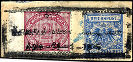 3374 2 Mark Dunkelrotkarmin Mit Zwischenstegansatz Links Und 20 Pfg. Violettultramarin Mit Komplettem Ra3 "BEZAHLT Kaise - Samoa