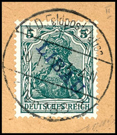 3436 5 Pfg Germania Mit Violettblauem Aufdruck "Libau" In Type II, Sauber Gestempelt Auf Briefstück, Gepr. Schlegel A, B - Other & Unclassified