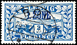 3492 2 Kr. Freimarke Mit Aufdruck "1. Zone" In Blau (b-Farbe), Tadellos Gestempelt, Bestens Gepr. Gruber BPP, Mi. 240.-, - Other & Unclassified