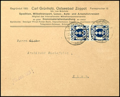 3551 4 M. Wappen, Senkrechtes Paar Auf Portogerechtem Ortsbrief Von "ZOPPOT 23.1.23", Tadellos, Gepr. Infla, Mi. 200.-,  - Sonstige & Ohne Zuordnung