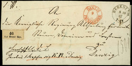 3656 "DANZIG/PACKKAMMER 9/10" (1867) Roter Dkr. Vorderseitig Auf Paketbegleitbrief Aus Berent W/Pr., Rückseitig Ausgabes - Other & Unclassified