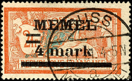 3671 4 M. Auf 2 Fr. Auf Weißem Papier, Type II, Mit Aufdruckfehler Ia, Zentrisch Gestempelt "RUSS 7.7.21", Tadellos, Dop - Memelgebiet 1923