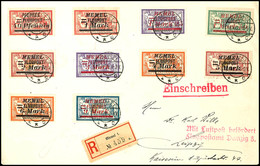 3677 40 Pfg Auf 40 C. - 9 M Auf 5 Fr. Flugpost Kpl. Auf R-Satzbrief Von MEMEL 18.10.22 Nach Leipzig, Auf Flugpostbrief,  - Memelgebiet 1923