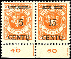 3684 5 Statt 15 C. Auf 25 Mark Im Waager. Unterrandpaar Mit Normalmarke, Postfrisch, Sign. Richter, Mi. 500,-, Katalog:  - Memelgebiet 1923