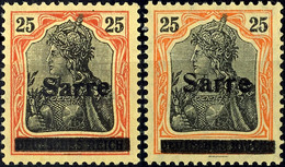 3717 25 Pf Germania Sarre In Type AIII Und In Type BIII Tadellos Ungebraucht, Gepr. Burger BPP, Mi. 215,-, Katalog: 9aII - Sonstige & Ohne Zuordnung