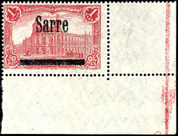 3752 1 M. Deutsches Reich Mit Aufdruck "Sarre" In Type II Mit Rechter Unterer Bogenecke, Tadellos Postfrisch, Gepr. Dr.  - Sonstige & Ohne Zuordnung