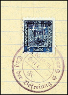 4028 5 Heller Freimarke Mit Handstempel-Aufdruck "Wir Sind Frei! + Hakenkreuz", Entwertet Mit Befreiungsstempel "Reichen - Other & Unclassified