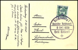 4031 50 H. Benes Auf Ansichtskarte Mit Sonderstempel "REICHENBERG 1 8. OKT. 1938" Nach Römerstadt, Tadellos, Auflage Nur - Other & Unclassified