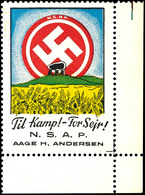 4097 1944, "N.S.A.P. - Til Kamp!- For Seir!", Farbige Vignette Aus Der Rechten Unteren Bogenecke, Postfrisch, Tadellos   - Dänemark