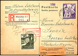 4218 30 Und 60 Pfg Bauwerke Auf Portogerechter R-Postkarte Von WARSCHAU 5.VII.41 Nach Gossau/Schweiz Mit Interessantem L - Sonstige & Ohne Zuordnung