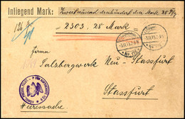 4549 1915, Briefstempel "Königl. Preuss. Feldtrupp Für Luftschiffe Nr. 9" Auf Feldpostwertbrief Als Heeressache über K.D - Sonstige & Ohne Zuordnung