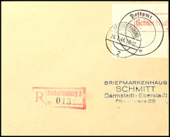 4979 Postverschlusszettel Auf R-Brief Von "ASCHAFFENBURG 26.7.46" Nach Darmstadt Mit Ankunftsstempel, Wie üblich Kleine  - Aschaffenburg