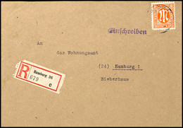 5107 Hamburg 36, 30 Pfg Einschreibezettel Mit Gebührenfunktion Sowie 8 Pfg AM-Post Auf Orts-R-Brief Von HAMBURG 26.9.45  - Sonstige & Ohne Zuordnung