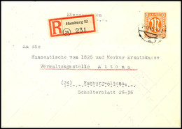 5109 Hamburg 42, 30 Pfg Einschreibezettel Mit Gebührenfunktion Und 8 Pfg AM-Post Auf Orts-Brief Von HAMBURG 2.10.45 Mit  - Sonstige & Ohne Zuordnung