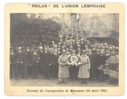 63 - LEMPDES - INAUGURATION DU MONUMENT AUX MORTS - AVRIL 1921 - PHOTOANCIENNE (15 X 19 Cm) -POILUS DE L'UNION LEMPDAISE - Lempdes