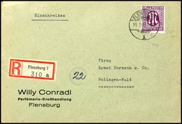 5136 Flensburg 1, 30 Pfg Einschreibezettel Mit Gebührenfunktion Sowie 12 Pfg AM-Post Auf R-Brief Von FLENSBURG 1 11.9.45 - Kiel