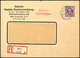 5152 Kiel 3, 30 Pfg Einschreibezettel Mit Gebührenfunktion Kiel 1, überstempelt Mit Violetter "3", Sowie 12 Pfg AM-Post  - Kiel