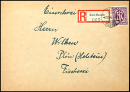 5156 Kiel-Hassee, 30 Pfg Einschreibezettel Mit Gebührenfunktion Sowie 12 Pfg AM-Post Auf R-Brief Von KIEL-HASSEE 6.10.45 - Kiel