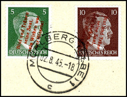 5212 5 Pfg Hitler Mit Rotem (anstatt Schwarzem) Aufdruck Zusammen Mit 10 Pfg Hitler Mit Kopfstehendem Aufdruck Auf Brief - Mühlberg