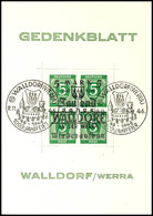 5292 5 Pfennig Ziffern Im Viererblock Mit Probeaufdruck "5 Mark Tausend Jahre Walldorf An Der Werra" Auf Gedenkblatt Mit - Mörfelden-Walldorf