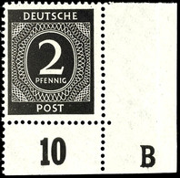 5300 2 Pfg Ziffern, Eckrandstück Unten Rechts Mit Druckereizeichen "B", Tadellos Postfrisch, Mi. 100.-, Katalog: 912DZ1( - Sonstige & Ohne Zuordnung