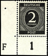 5301 2 Pfg Ziffern, Eckrandstück Unten Links Mit Druckereizeichen "F" (4,5mm Hoch), Tadellos Postfrisch, Mi. 75.-, Katal - Sonstige & Ohne Zuordnung