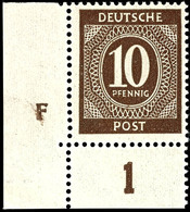 5307 10 Pfg Ziffern, Eckrandstück Unten Links Mit Druckereizeichen "F", Tadellos Postfrisch, Mi. 150.-, Katalog: 918DZ(F - Sonstige & Ohne Zuordnung