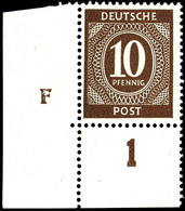 5308 10 Pfg Ziffern, Eckrandstück Unten Links Mit Druckereizeichen "F", Tadellos Postfrisch, Mi. 150.-, Katalog: 918DZ(F - Sonstige & Ohne Zuordnung