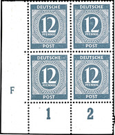 5313 12 Pfg Ziffern, Grau, Eckrandviererblock Unten Links Mit Druckereizeichen "F", Tadellos Postfrisch, Mi. 1.200.-, Ka - Sonstige & Ohne Zuordnung